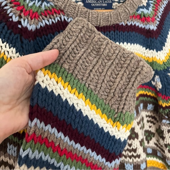 Y2K American Eagle Handknit Wool Blend Sweater – Fair Isle Lodge Style – Size M - Picture 6 of 11